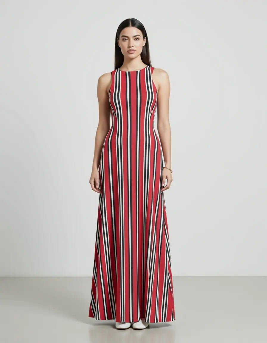 Festliches Kleid mit vertikalen Streifen
