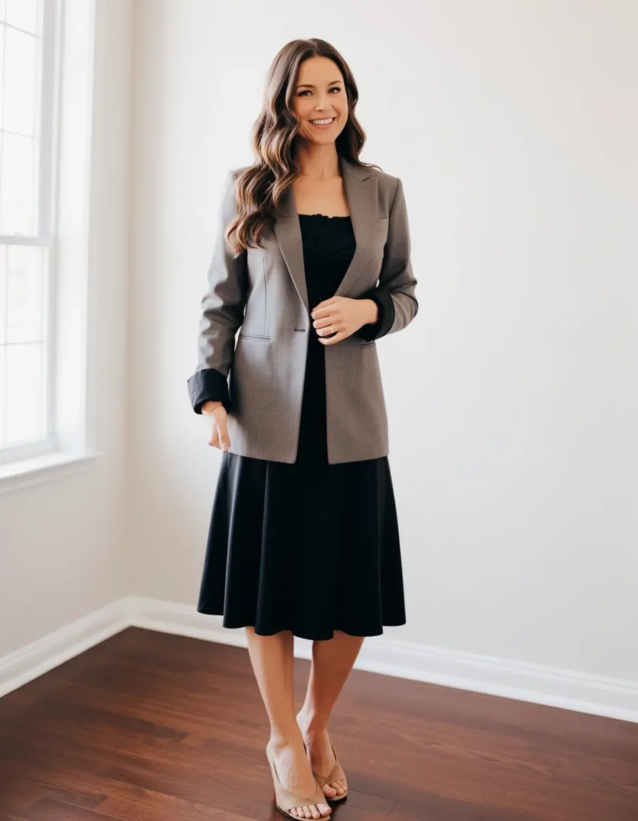 woman in tailored blazer dress