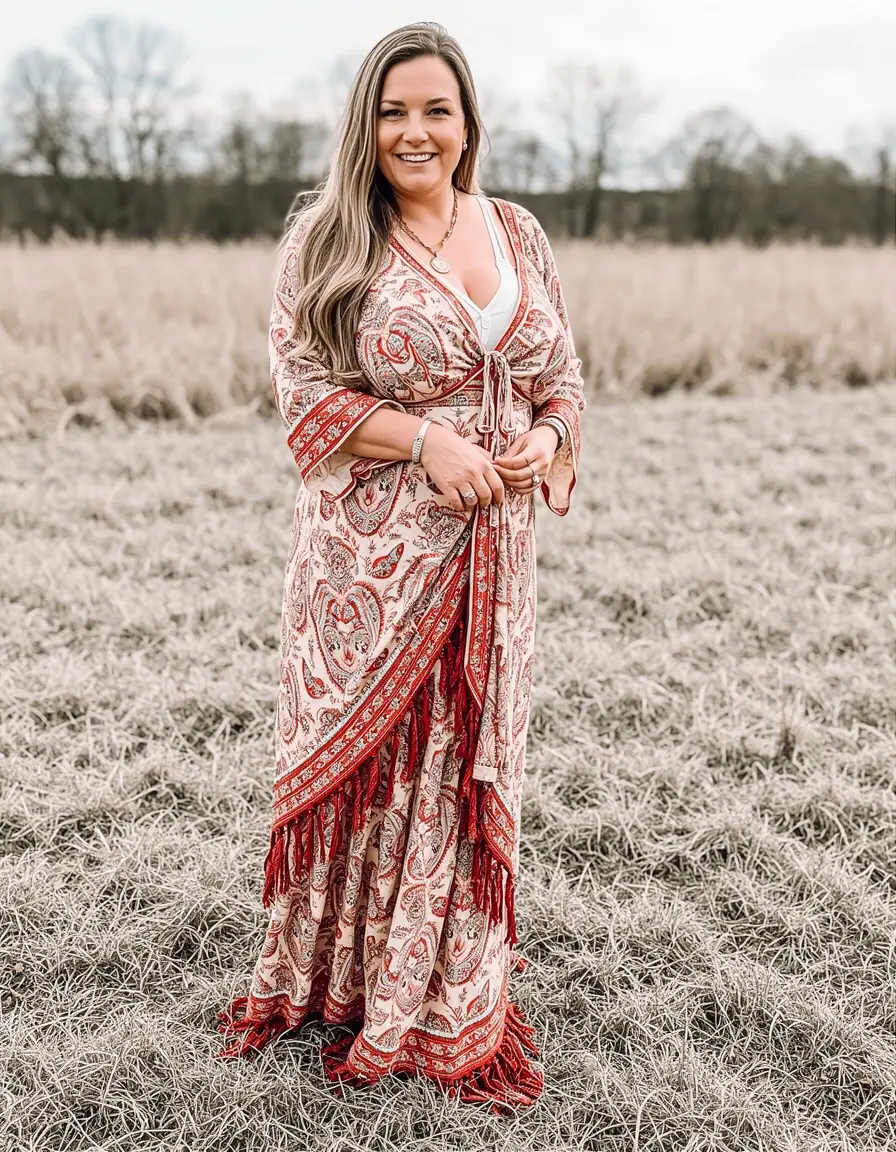 Frau in einem Boho Wickelkleid