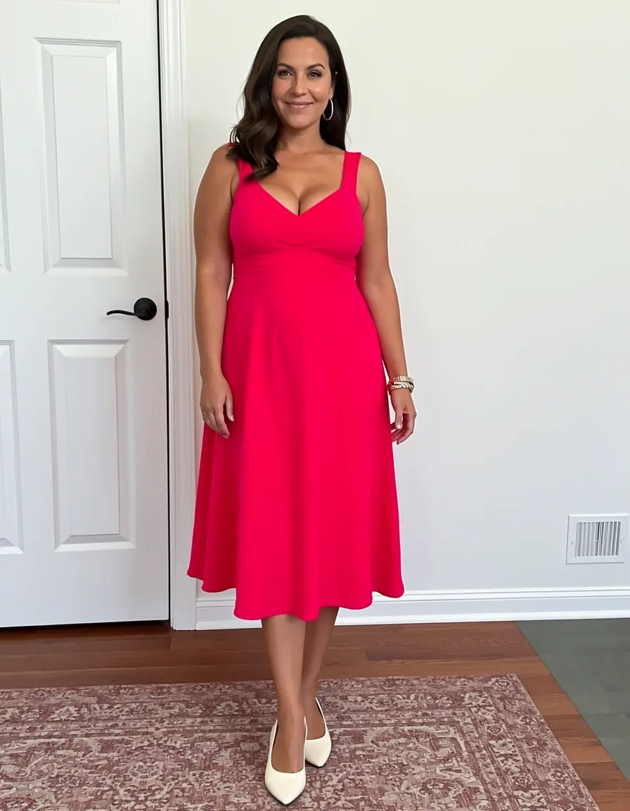 Mutiges, einfarbig leuchtendes Midi-Kleid