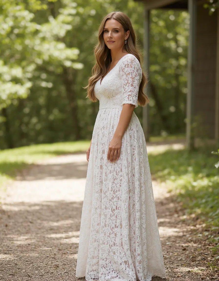 lady in long women's lace dress