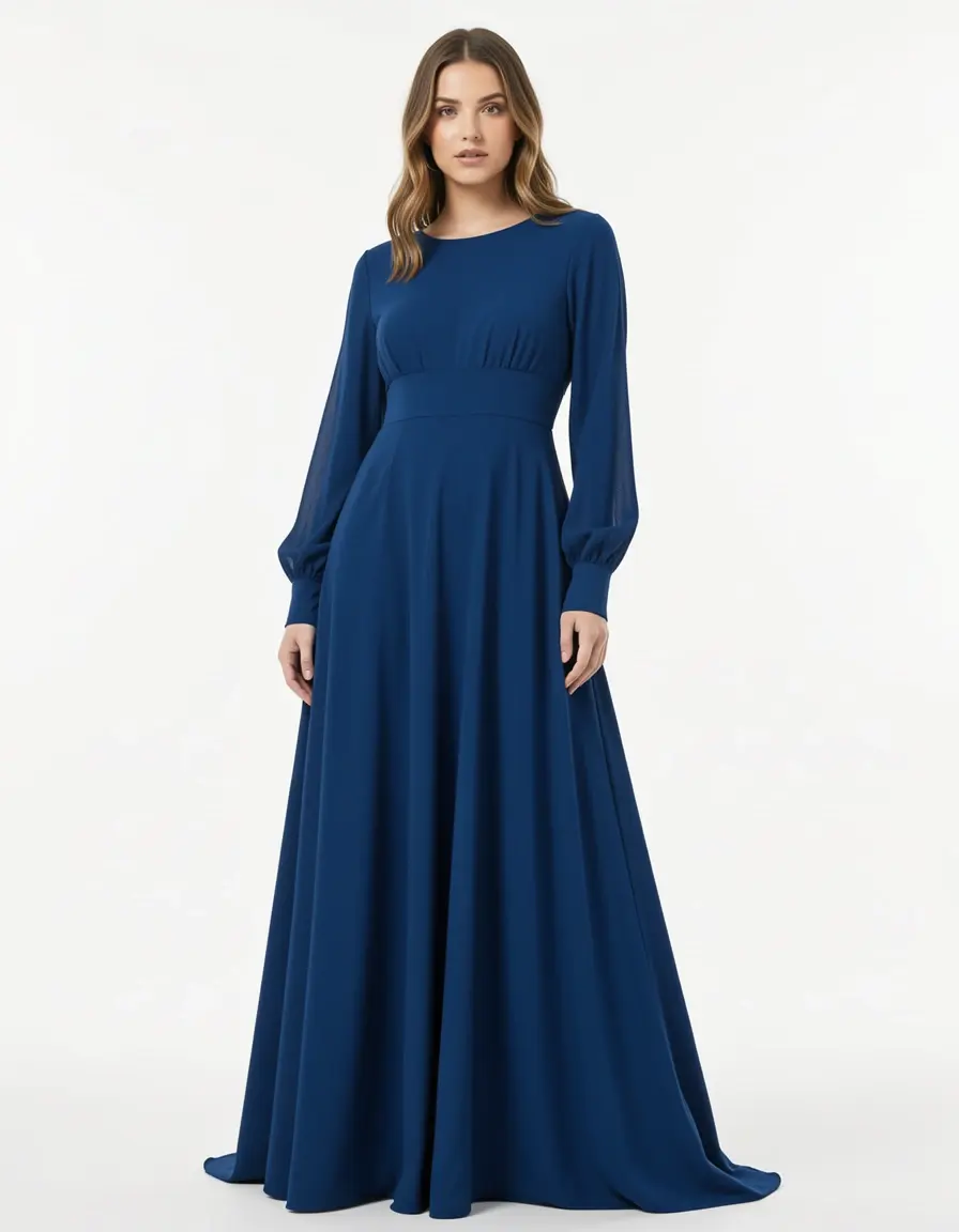 Elegantes Damen Langarm Kleid Maxi Länge