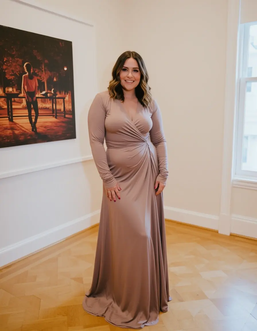 Damen Langarm Kleid Wickeloptik