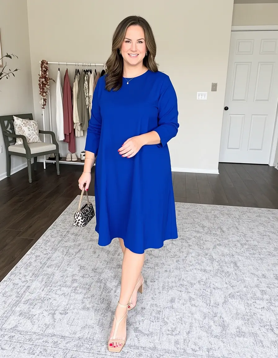 Damen Langarm Kleid Shift Style