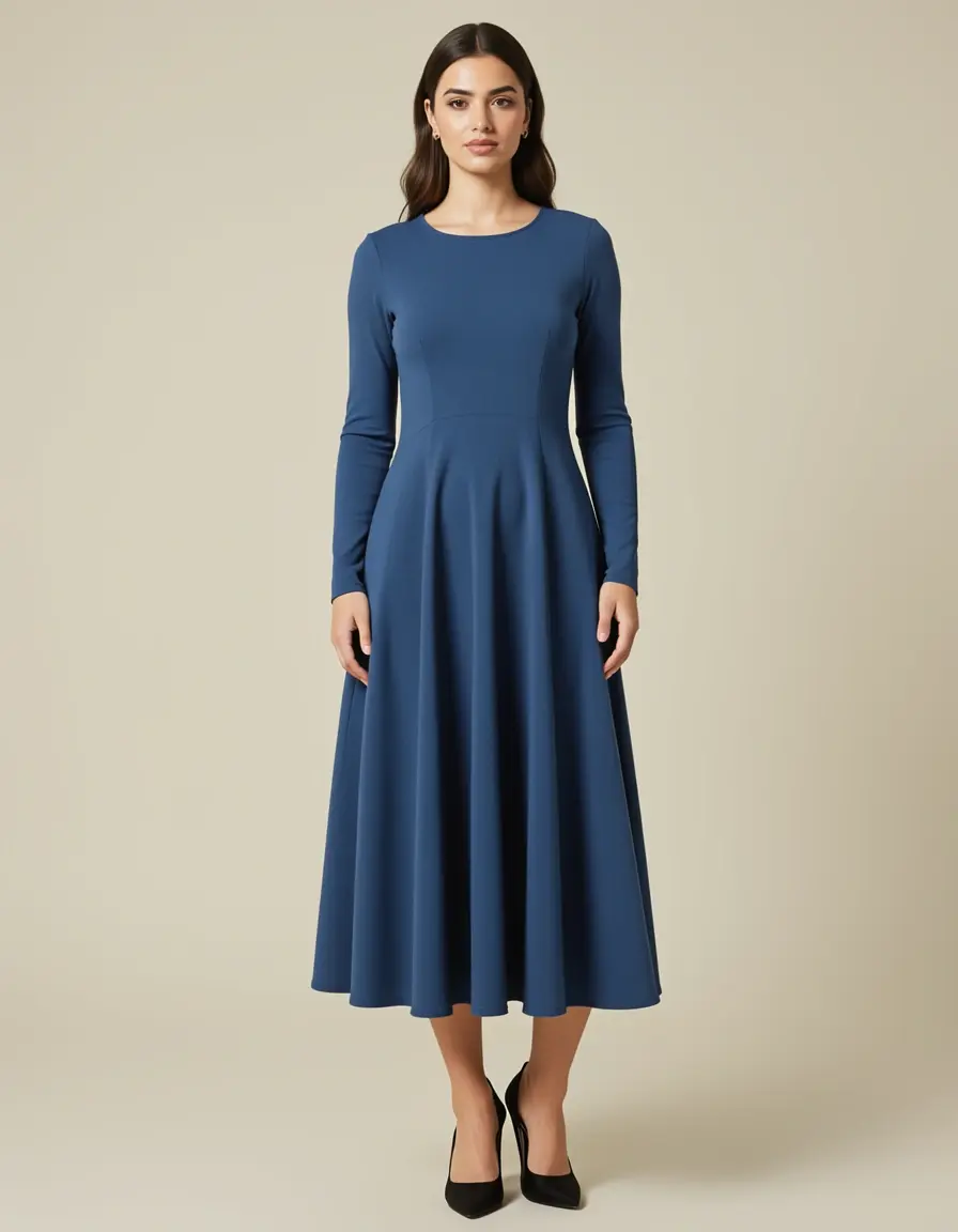 A-Linien Kleid Damen Langarm
