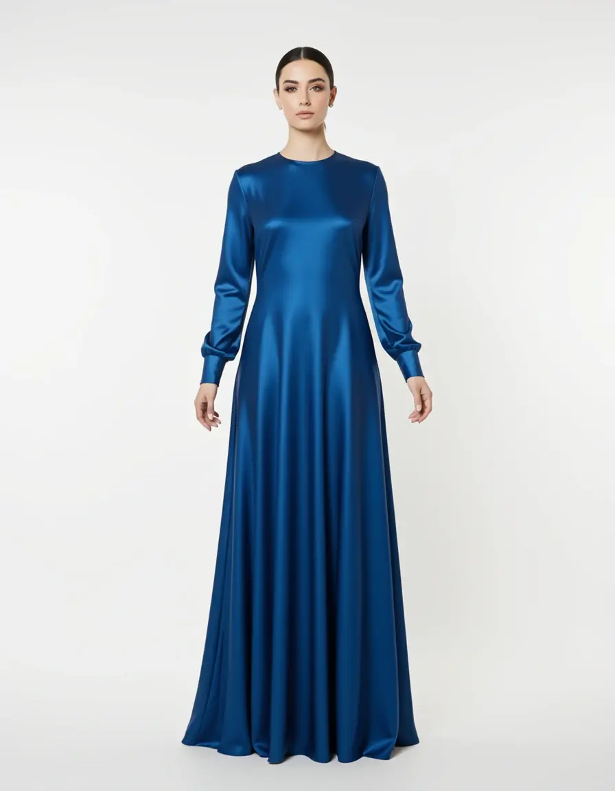 Satin Kleid Damen Langarm