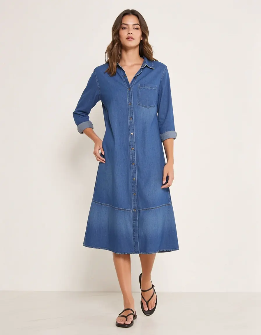 Model in Denim Shirt Dress blau