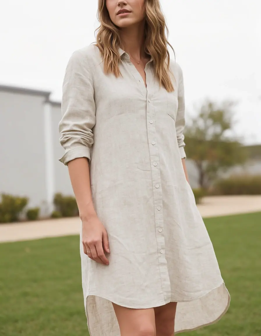 Leinen Hemdkleid beige