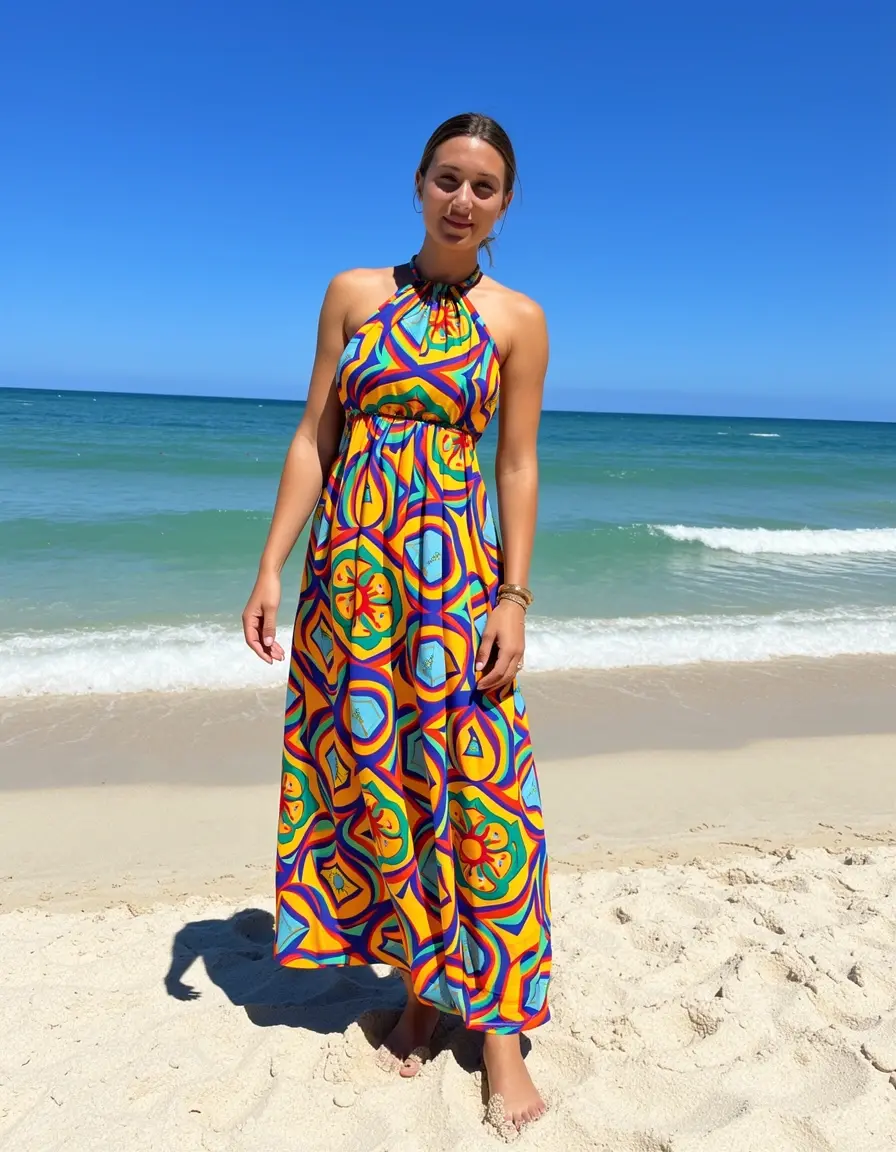 Buntes Neckholder Strandkleid