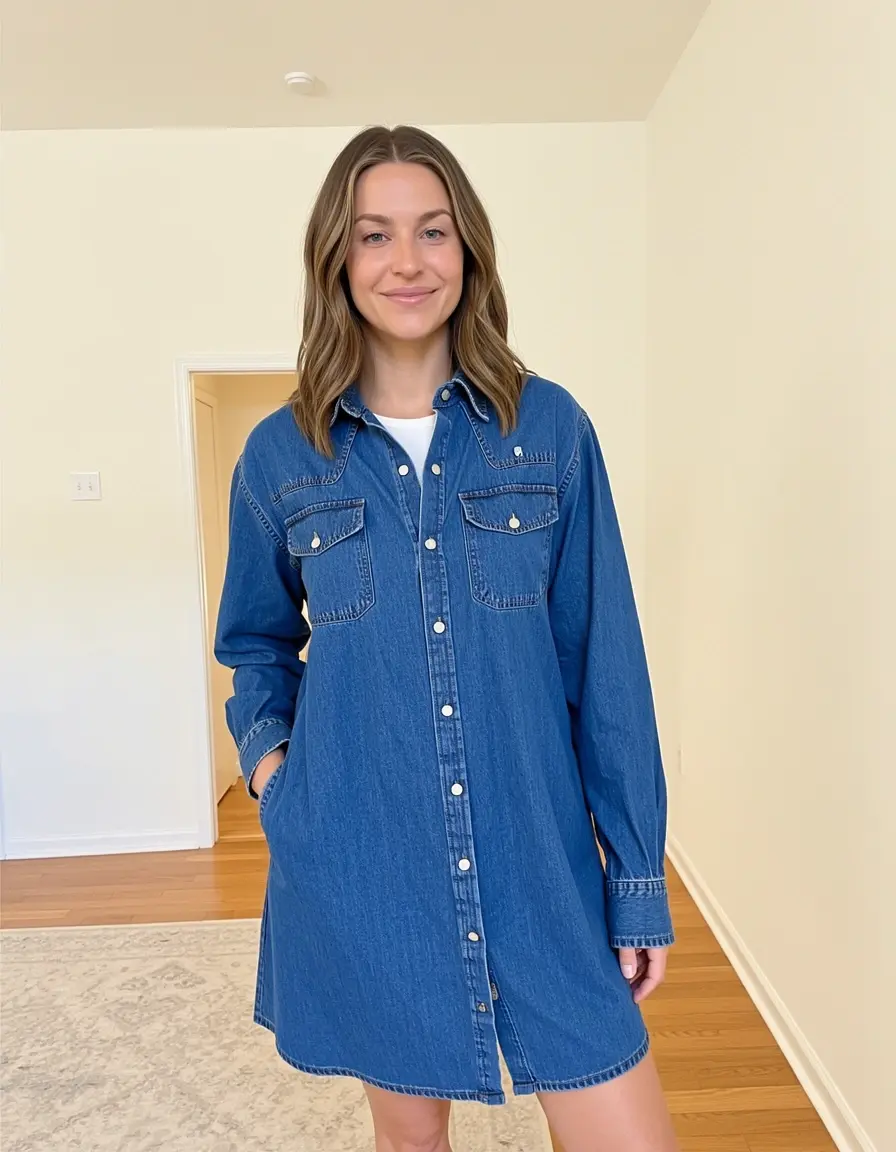 Robustes Denim Shirtkleid für Damen