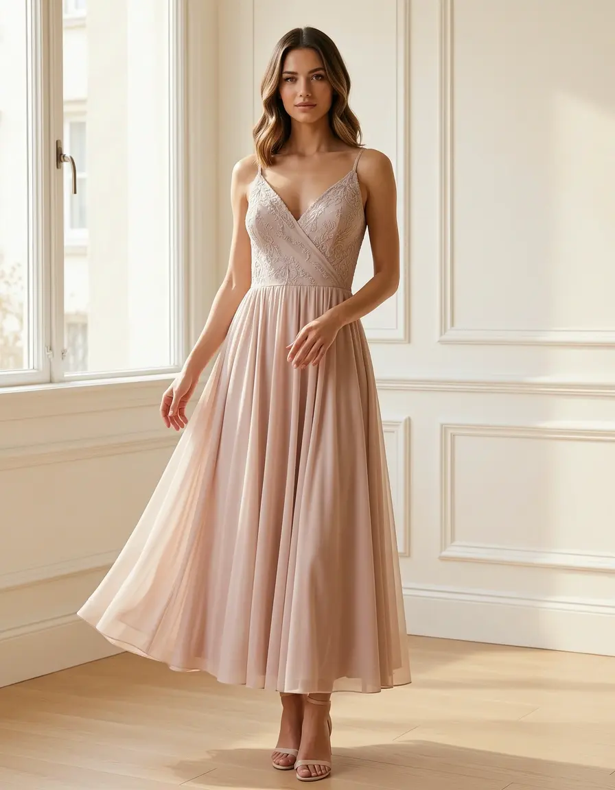 Elegantes Chiffon Midikleid