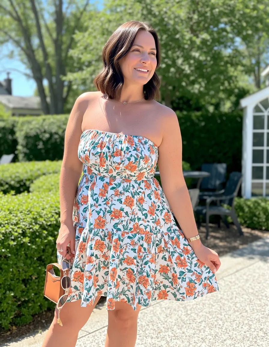 Frau in einem floralen Sommerkleid