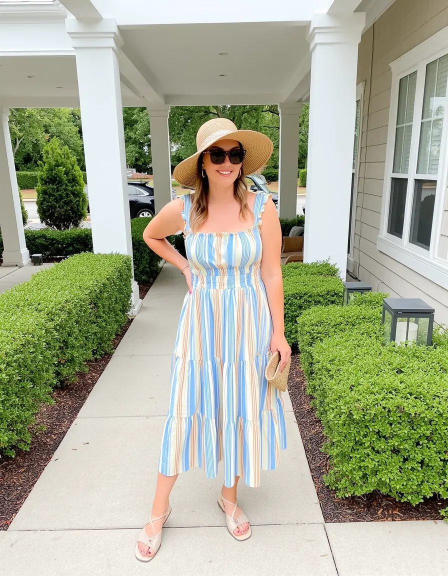 Dame in einem schicken Sommer Midi Outfit