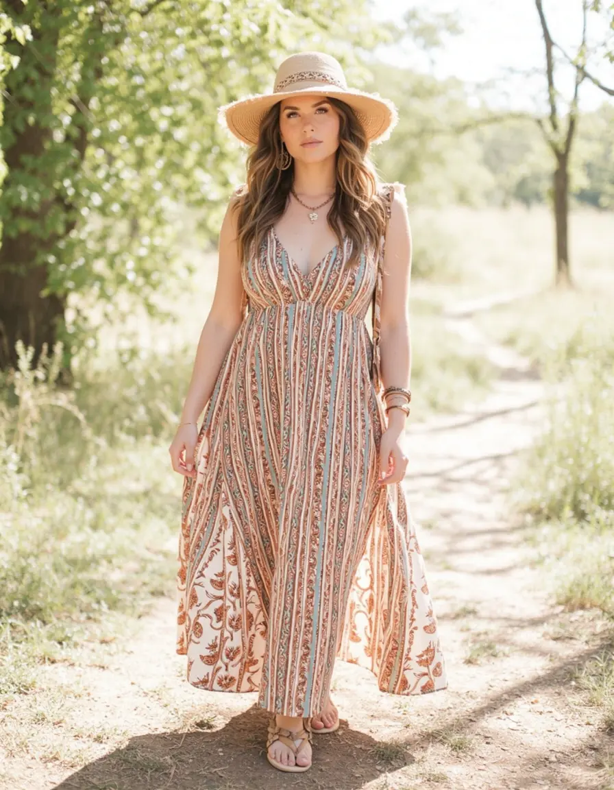 Frau im Boho-Style Sommerkleid