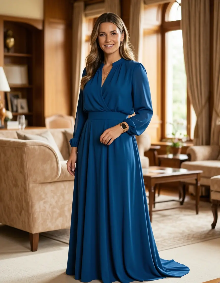 Dame im eleganten Blusenkleid