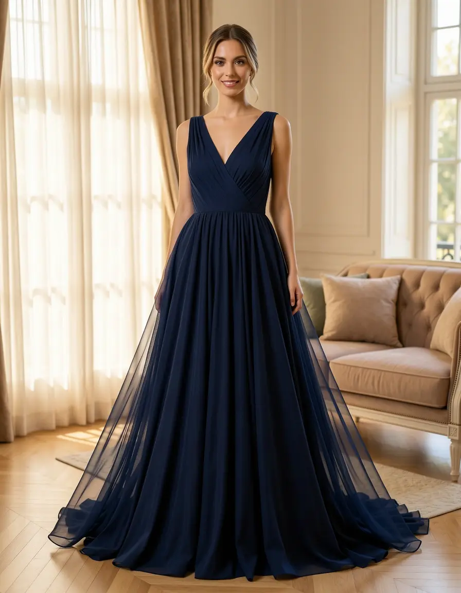 Elegantes Chiffon Abendkleid in Navy