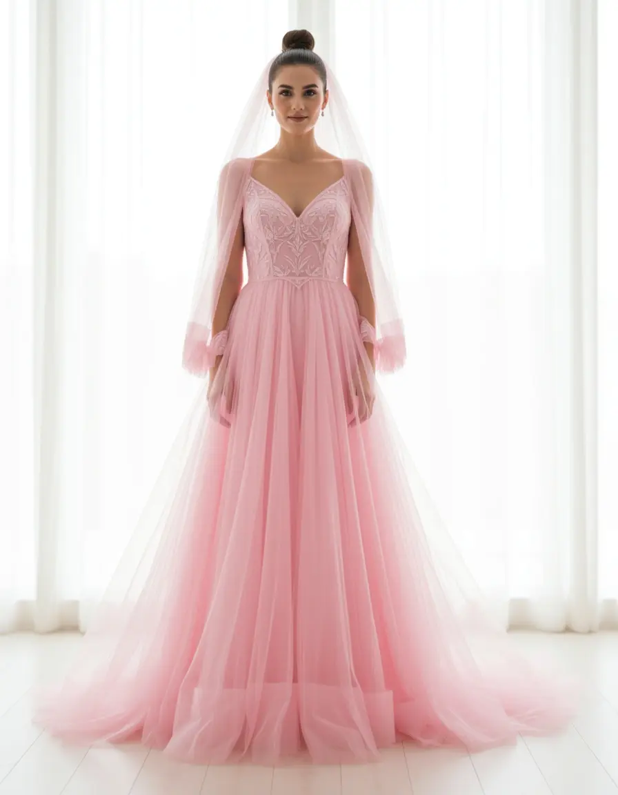 Rosa Organza Kleid mit Overlay