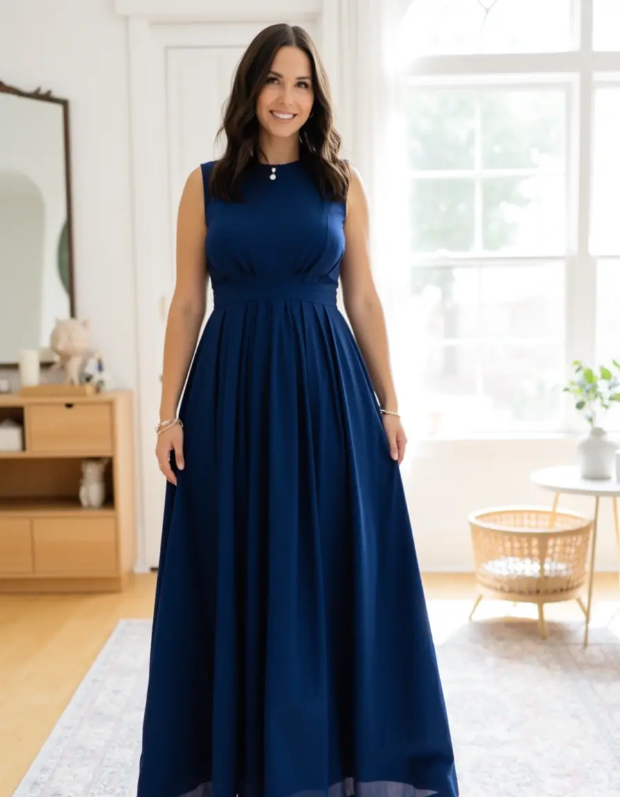 Frau in einem Empire Waist Maxi Dress