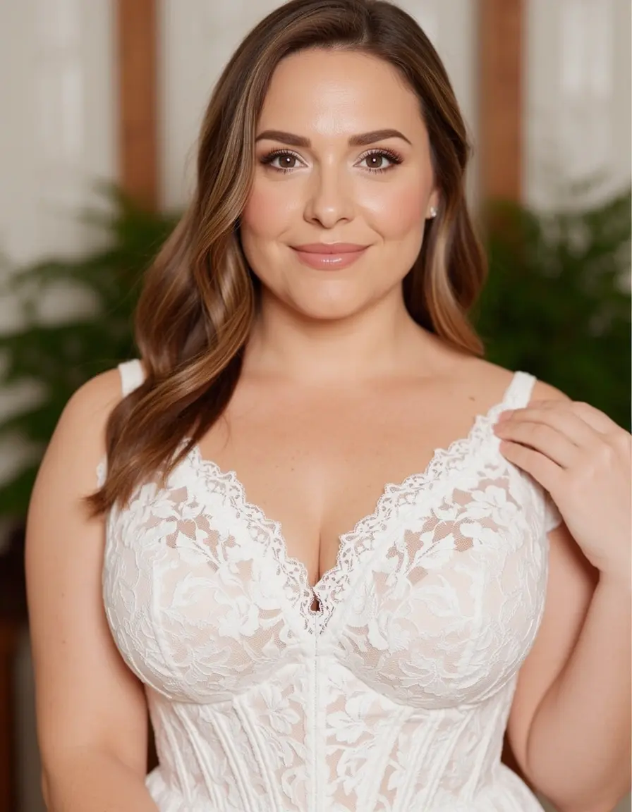 Dame in einem Empire Waist Lace Dress