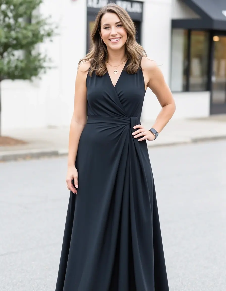 Frau in einem Empire Waist Wrap Dress