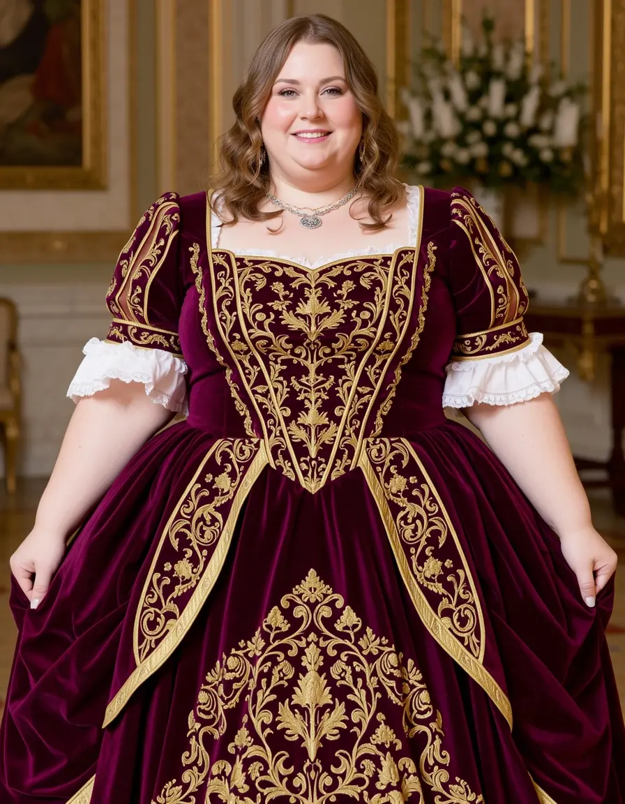 curvy woman in festive empire dress