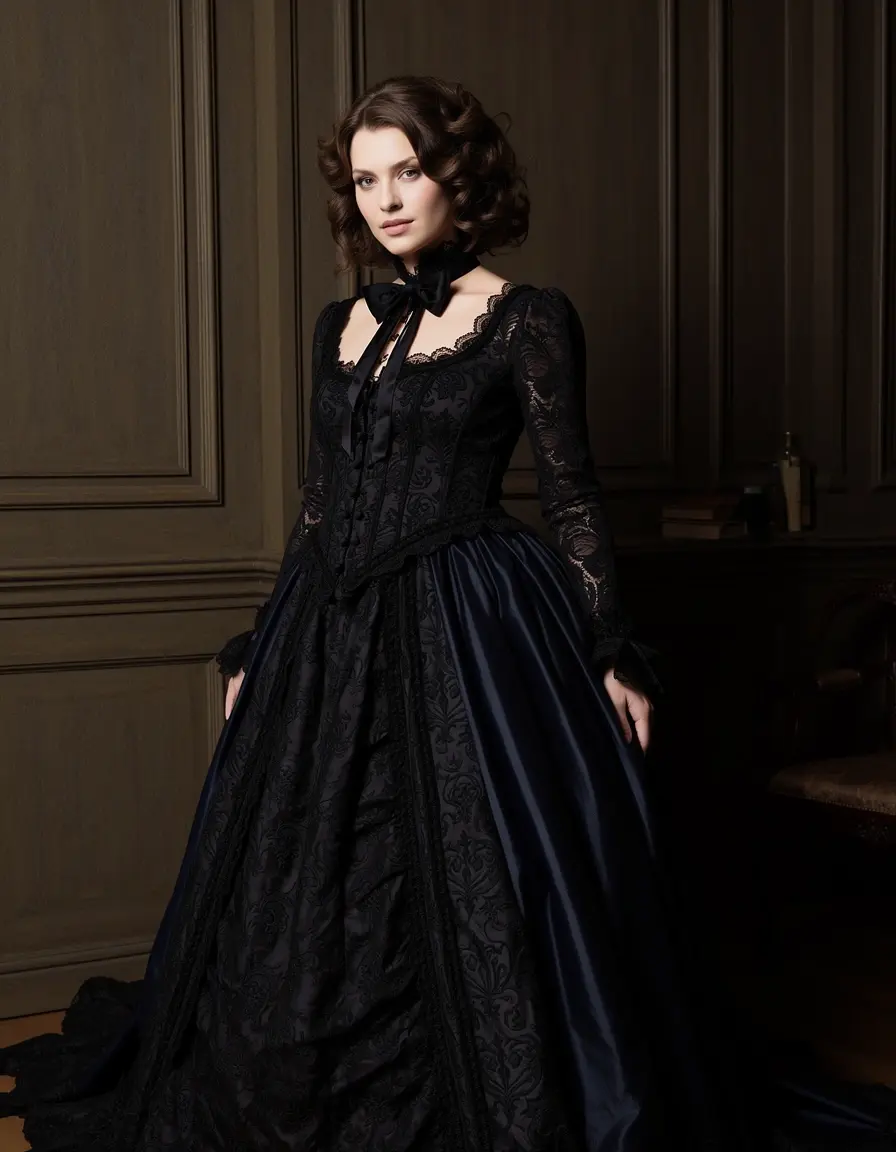 Frau in einem prachtvollen viktorianischen Gothic Kleid