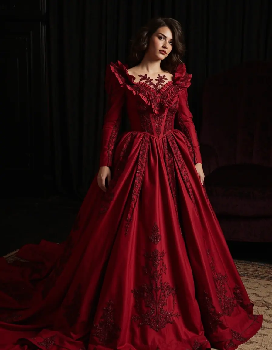 Frau in einem dramatischen roten Gothic Kleid