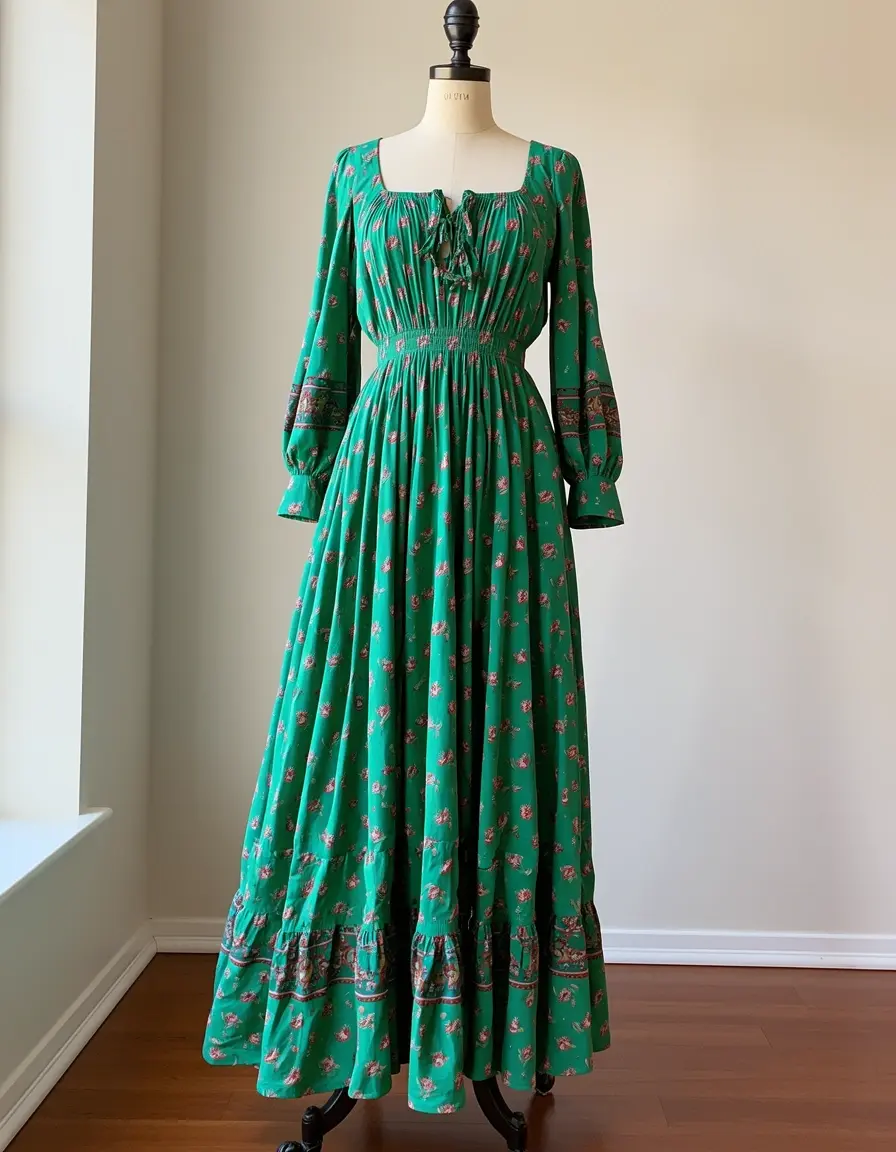 Green Boho Maxi Dress mit floralem Muster