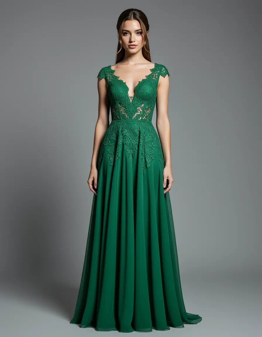 Elegantes Green Cocktail Dress mit Spitze