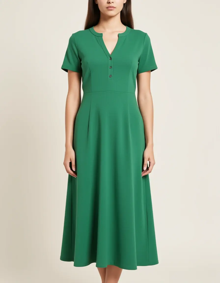 Klassisches Green A-Line Midi Dress