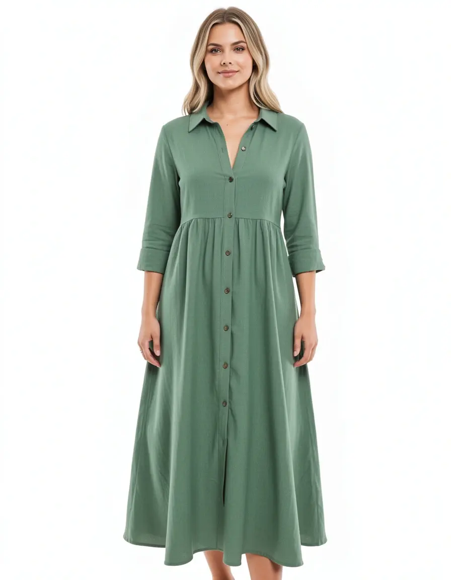 Lässiges grünes Hemdblusenkleid