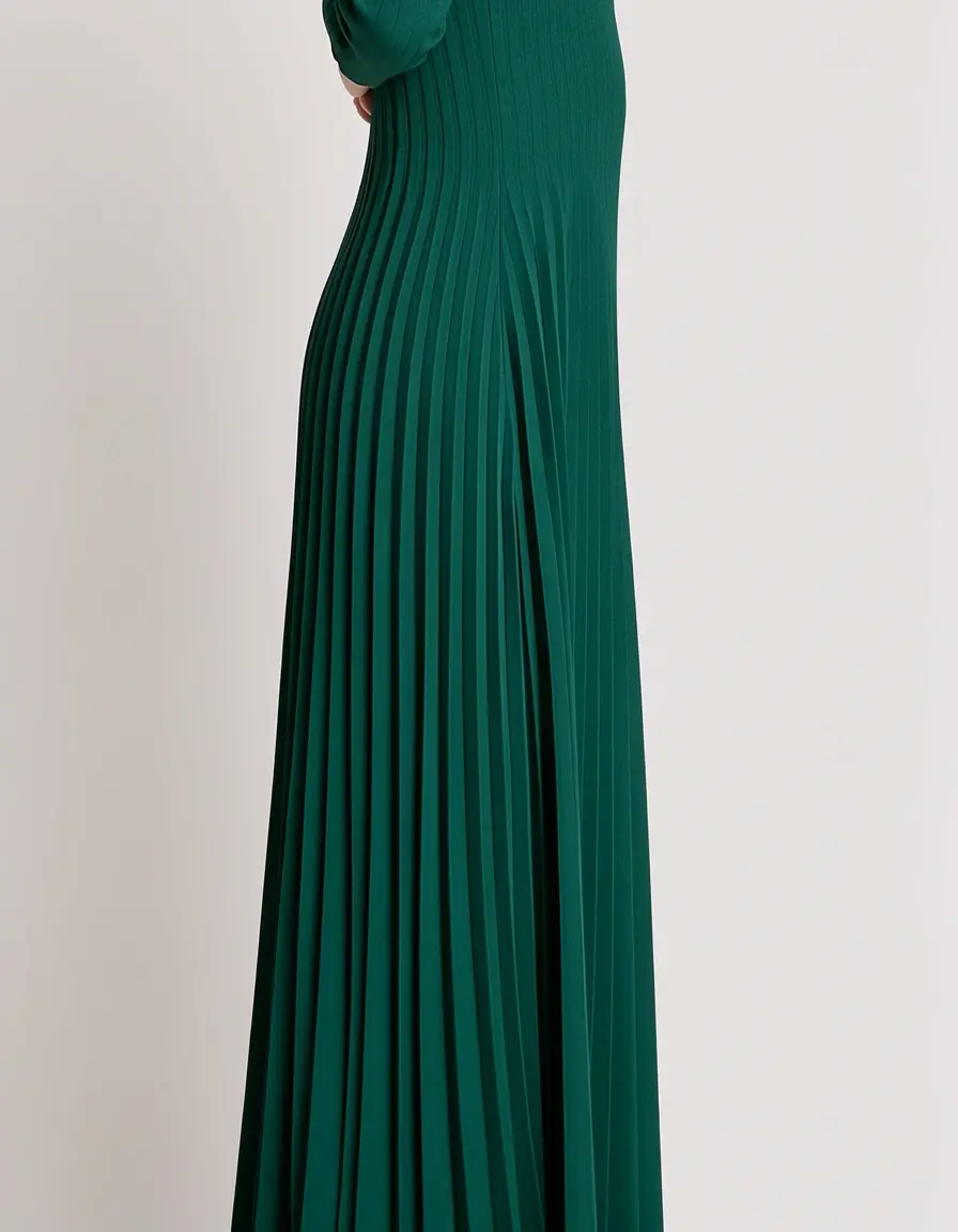 Dunkelgrünes Midikleid mit Falten