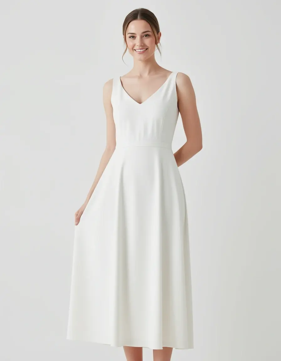 Elegantes Modest Midi Dress in Weiß für Jugendweihe