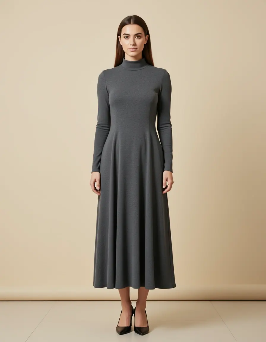 Modisches High-Neck Midi Kleid