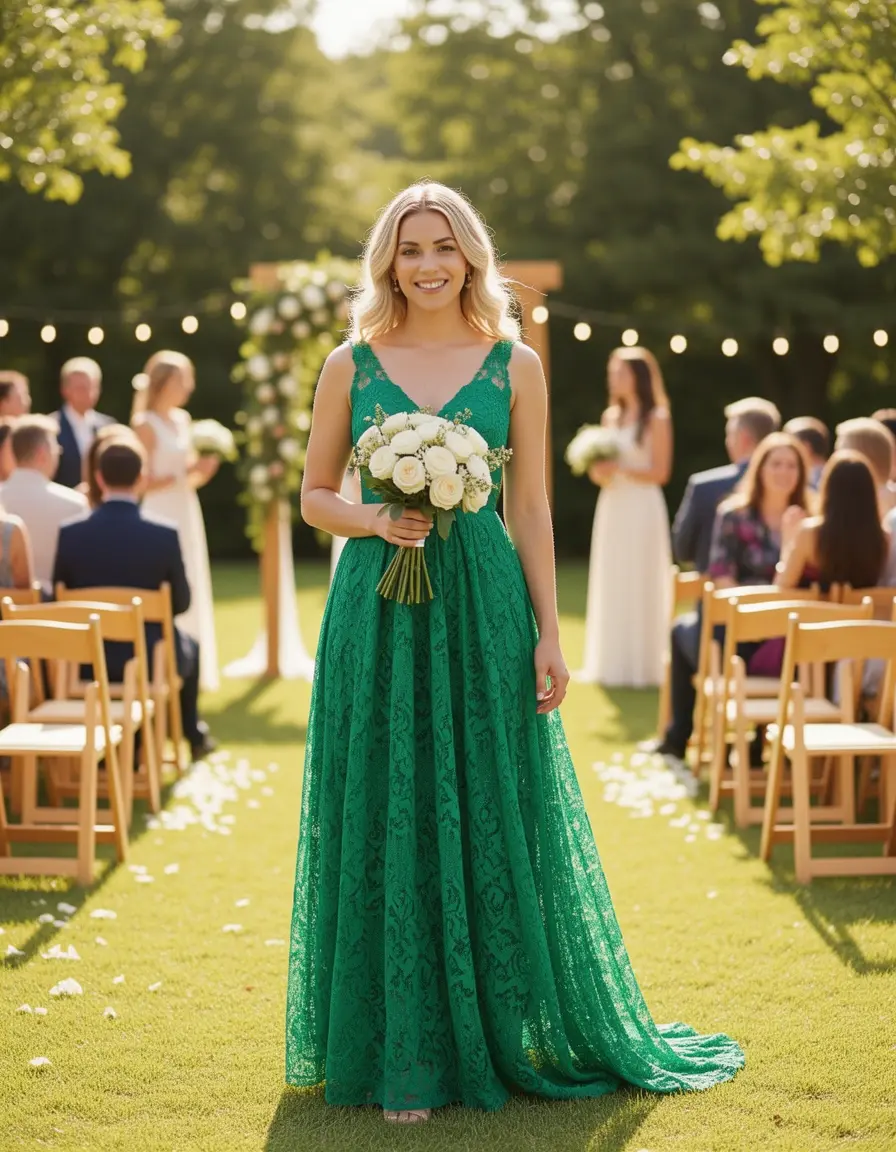 Grünes Spitzenkleid für Sommerhochzeiten
