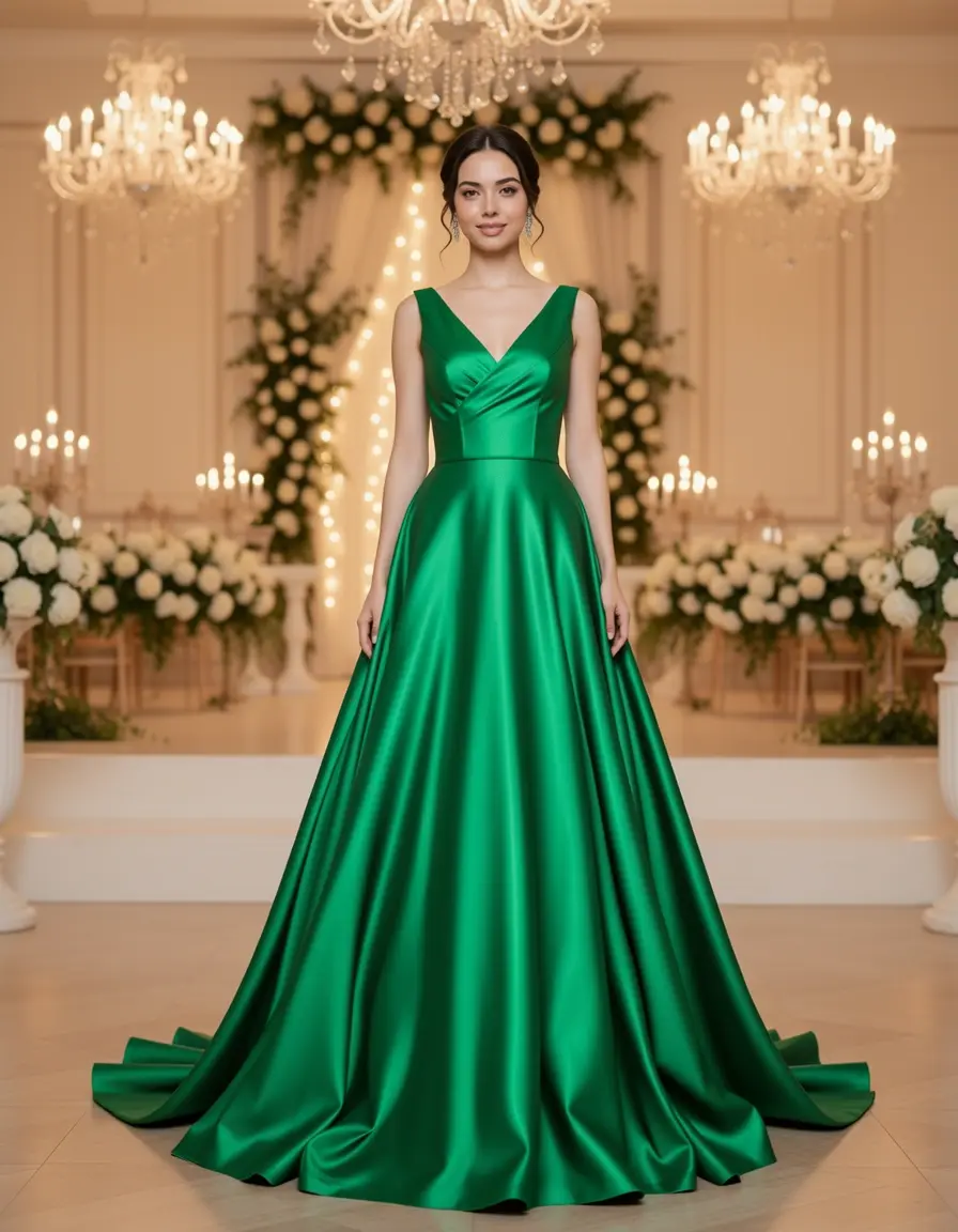 Grünes Satin A-Linien Kleid formal