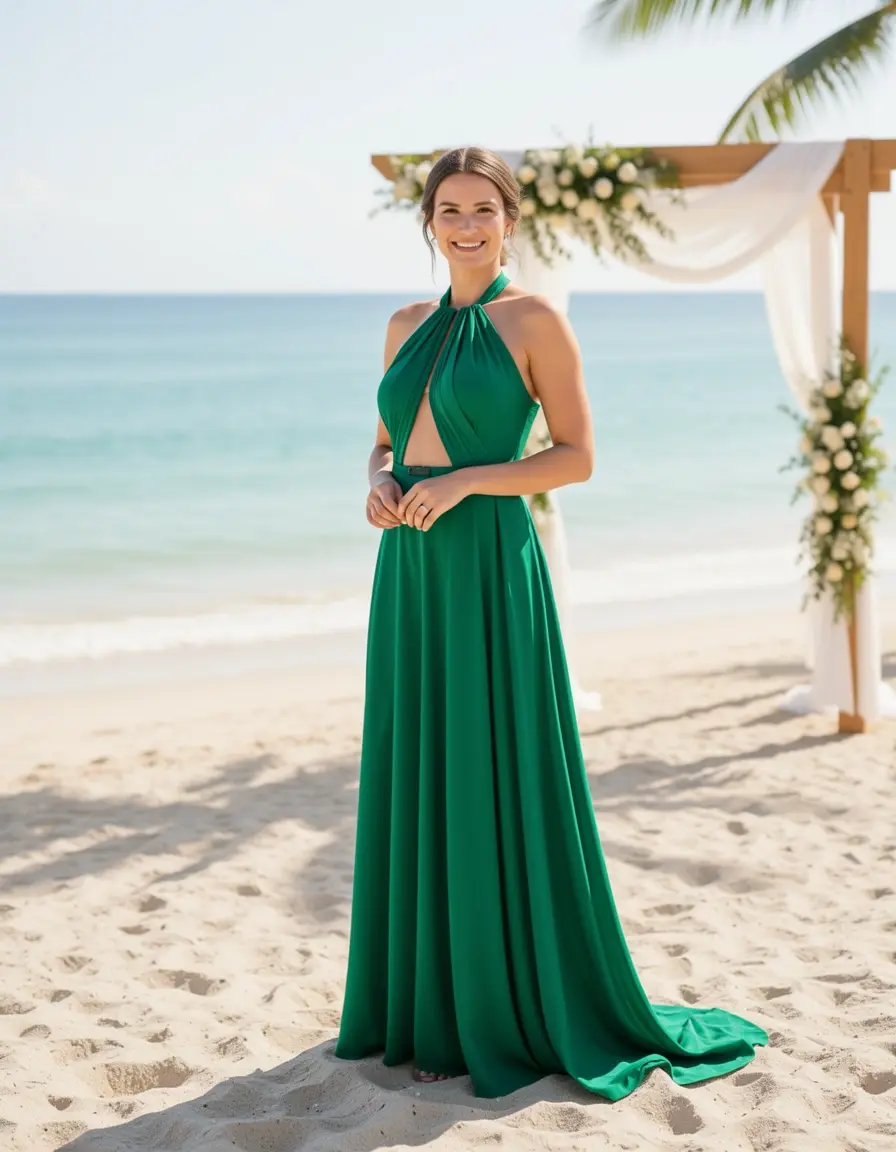 Grünes Halterneck Kleid für Strandhochzeit