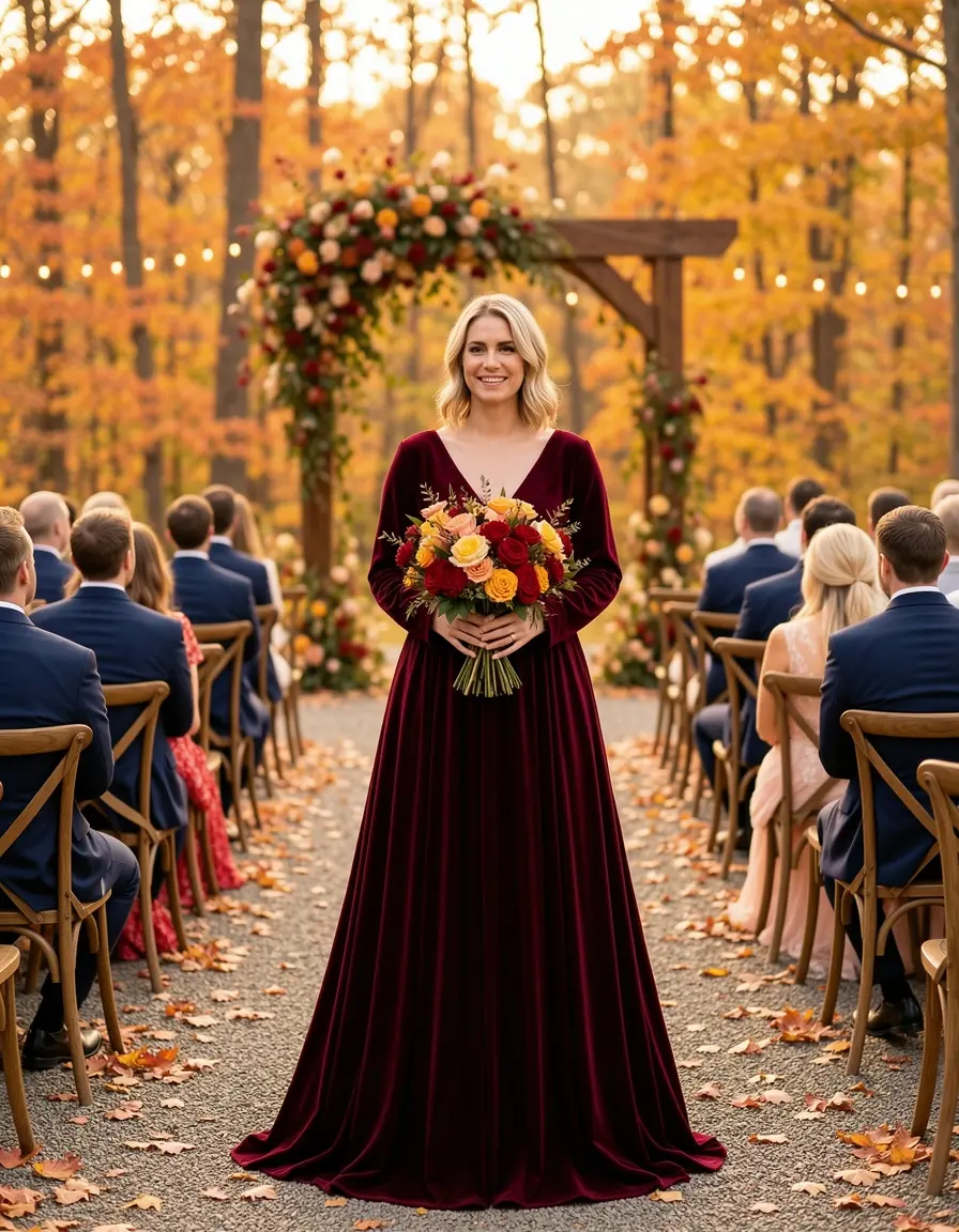 Langes Samtkleid für Winterhochzeiten