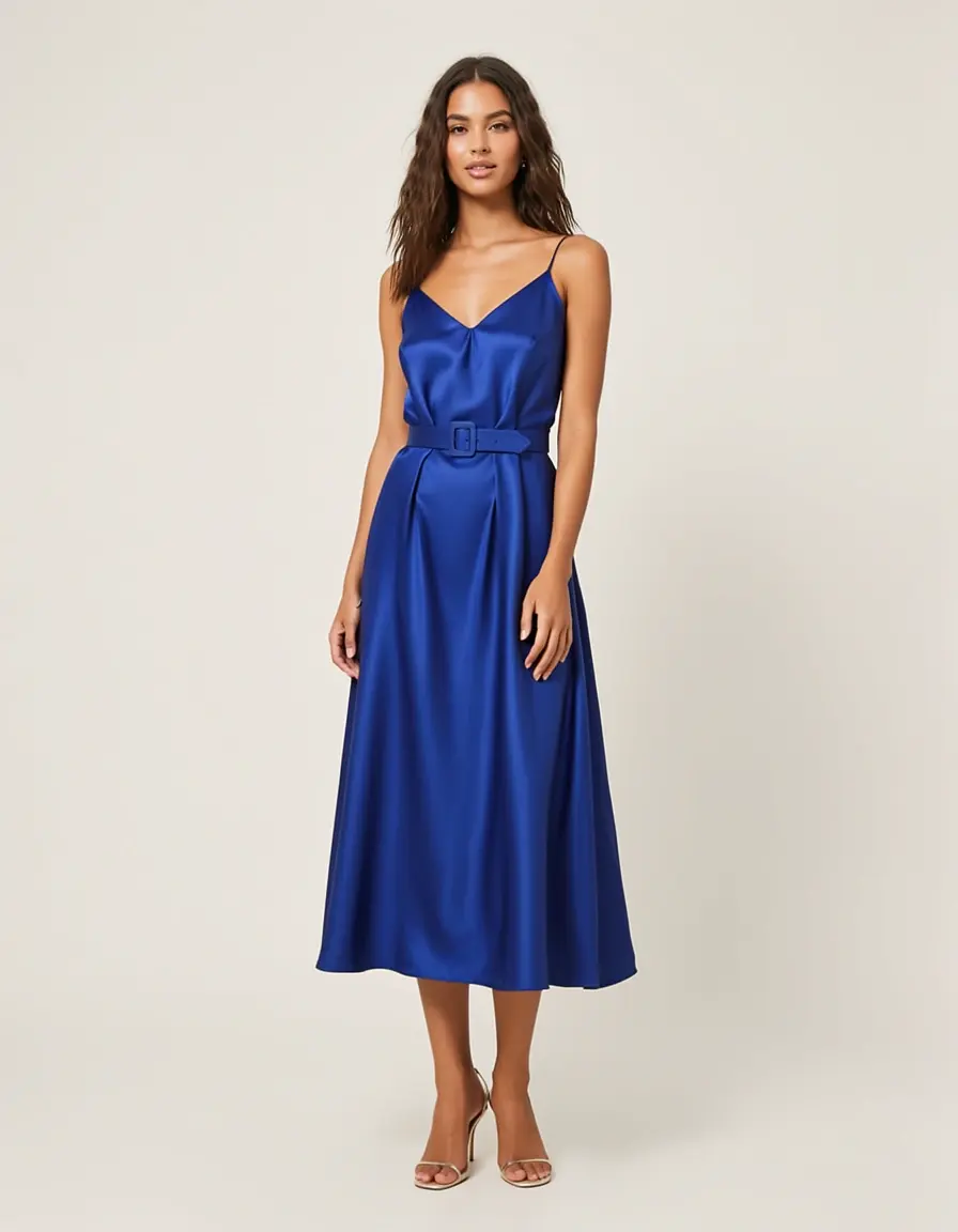 Satin Midikleid mit Gürtel für Damen