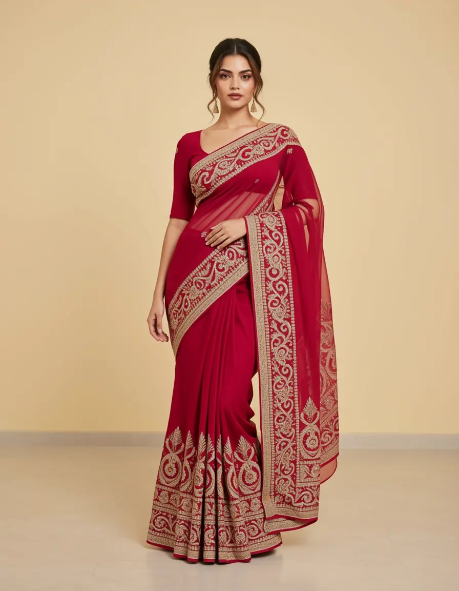 Saree-Inspired Maxi Dress mit Stickerei