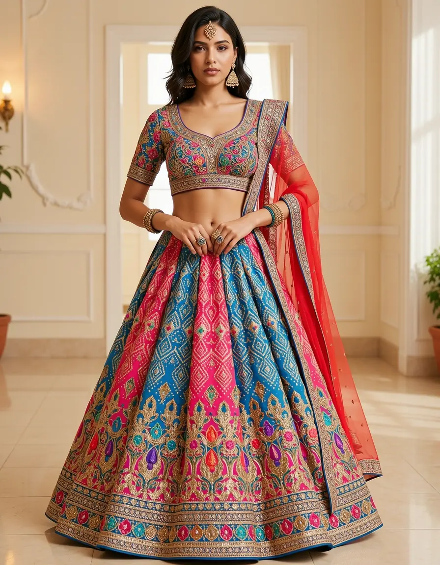 Lehenga Choli Fusion Dress in bunten Farben