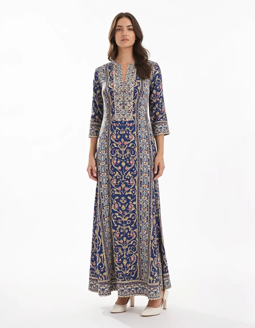 Langes Kurti Tunic Dress mit Prints