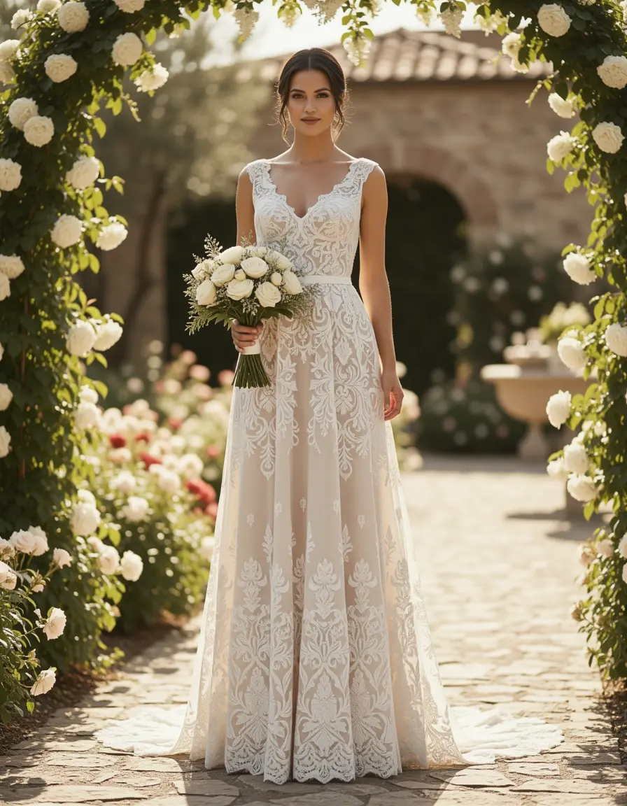 Italienisches Spitzen-Maxikleid für Hochzeitsgäste