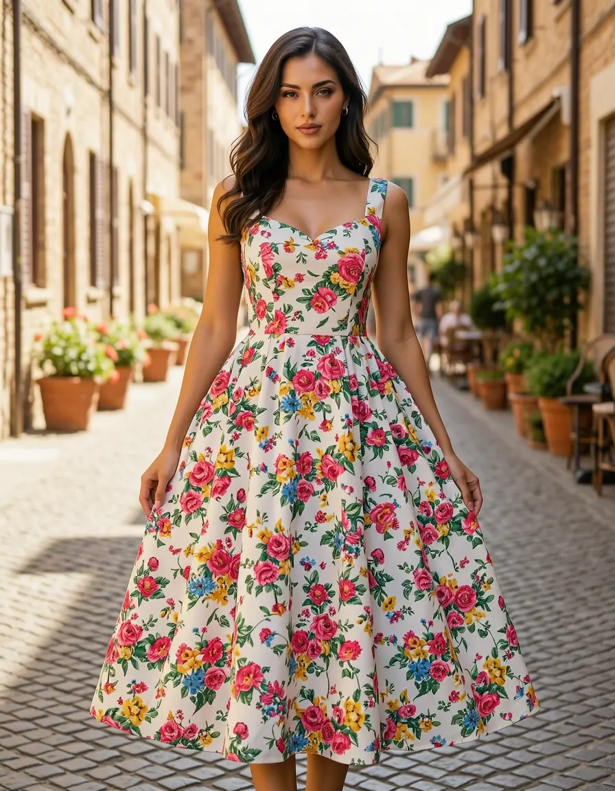Florales A-Linien Kleid italienischer Stil