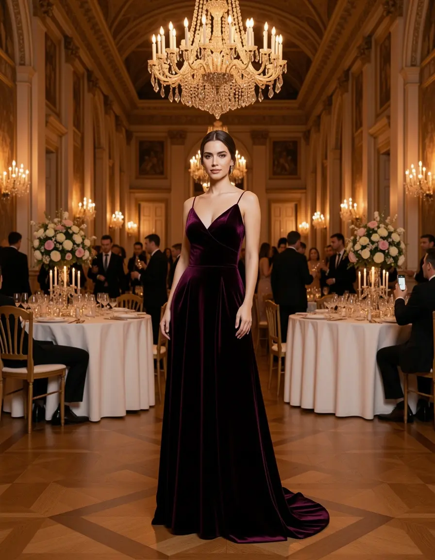 Luxuriöses Samtkleid für Hochzeitsgäste