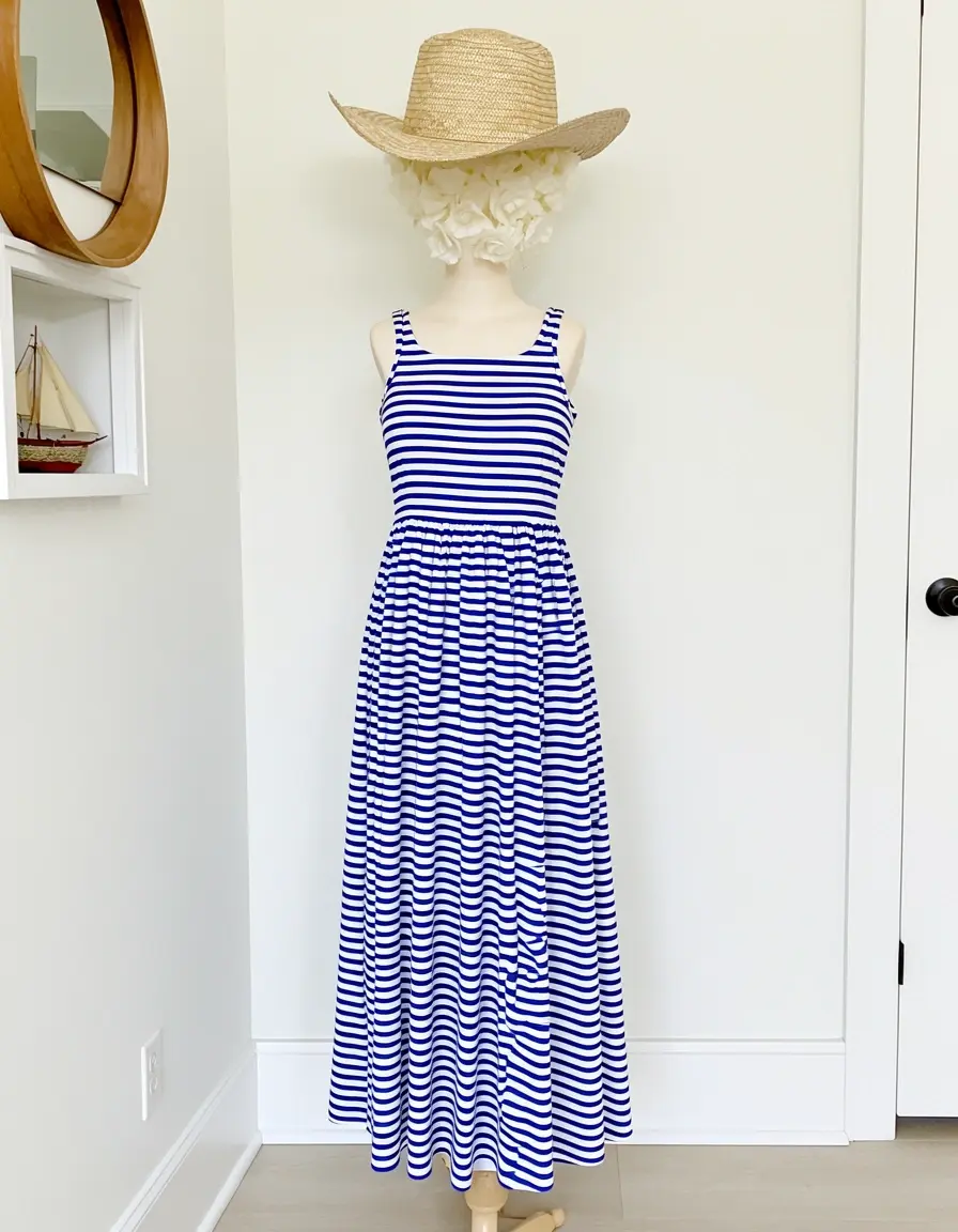 Gestreiftes blau weißes Maxikleid