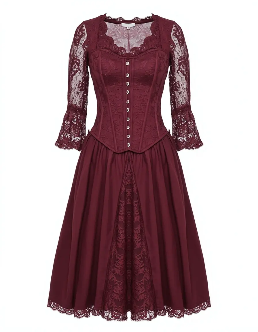 Medieval Lace Corset Dress burgundy