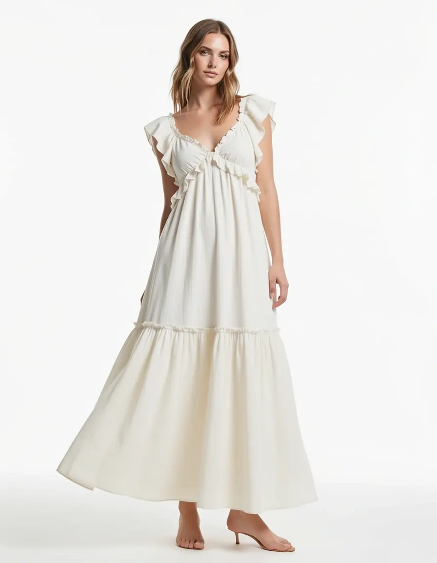 Verspieltes Sommerkleid mit Rüschen aus leichtem Stoff