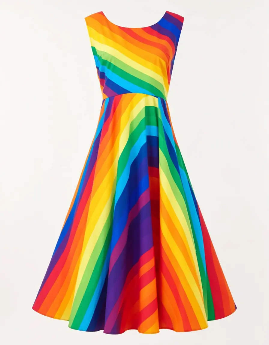 Farbenfrohes Regenbogen Maxi Kleid farbig