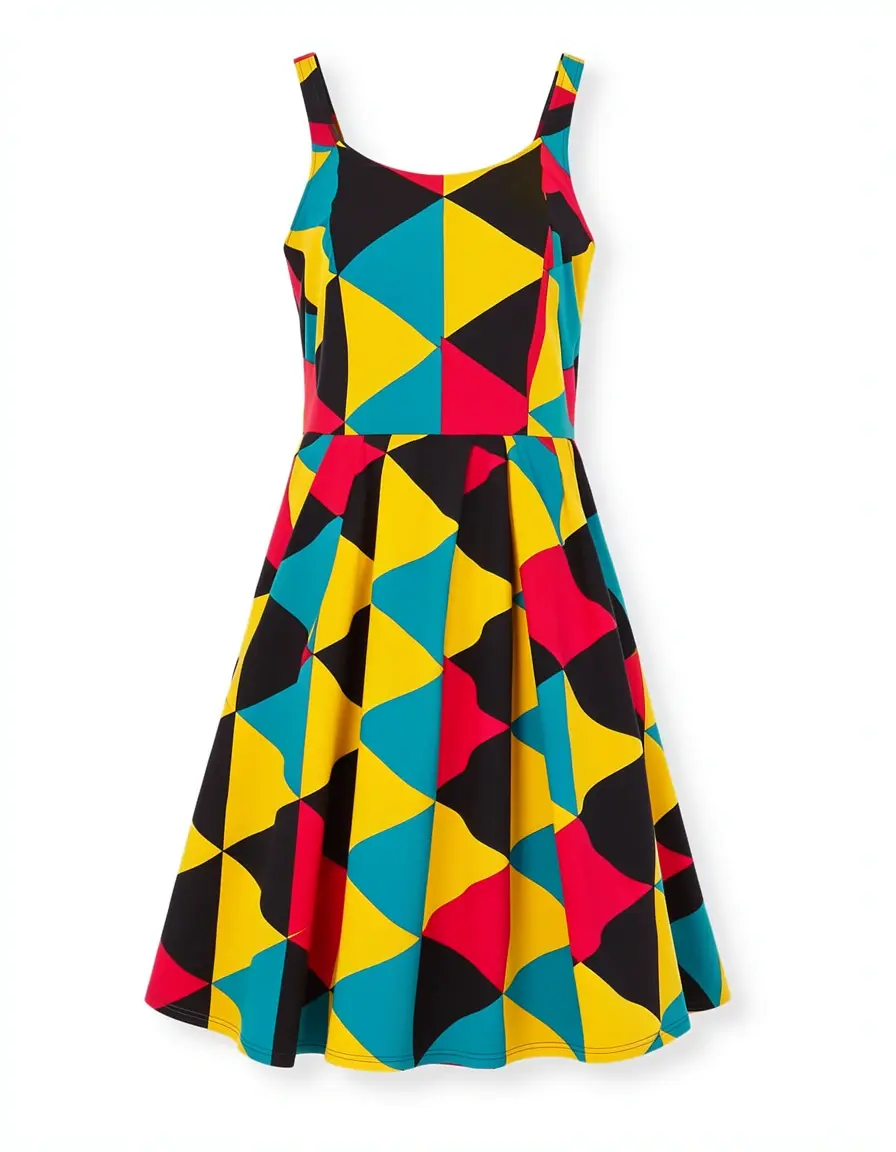 Geometrisches buntes Print Kleid farbig